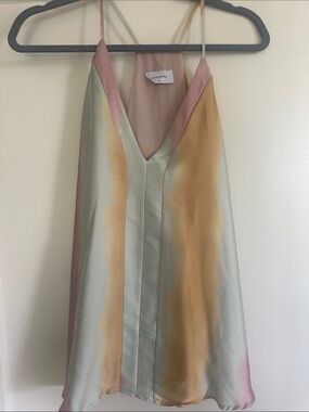 Adrienne Satin Slip thin strap tank top in Mint, Blush & gold/yellow